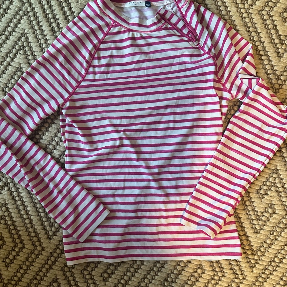 Cabana Life Hot Pink and White Rashguard Swim Top